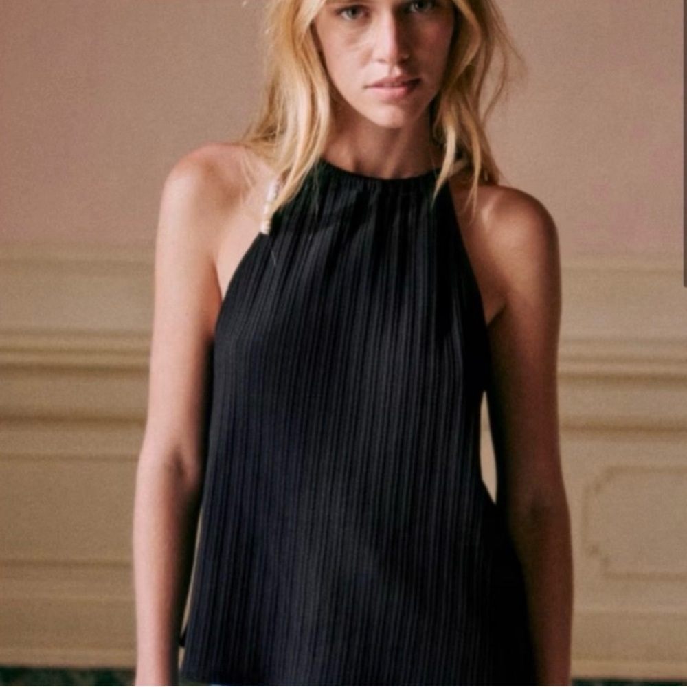 Sezane Jill Black Tank Top with Tie Straps - Picture 3 of 7
